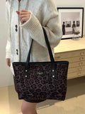 Large Leopard Print Polyester Tote Bag.