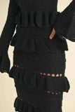 MABLE Long Sleeve Tiered Ruffle Knit Midi Dress.