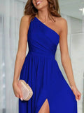 One-Shoulder High Slit Dress.