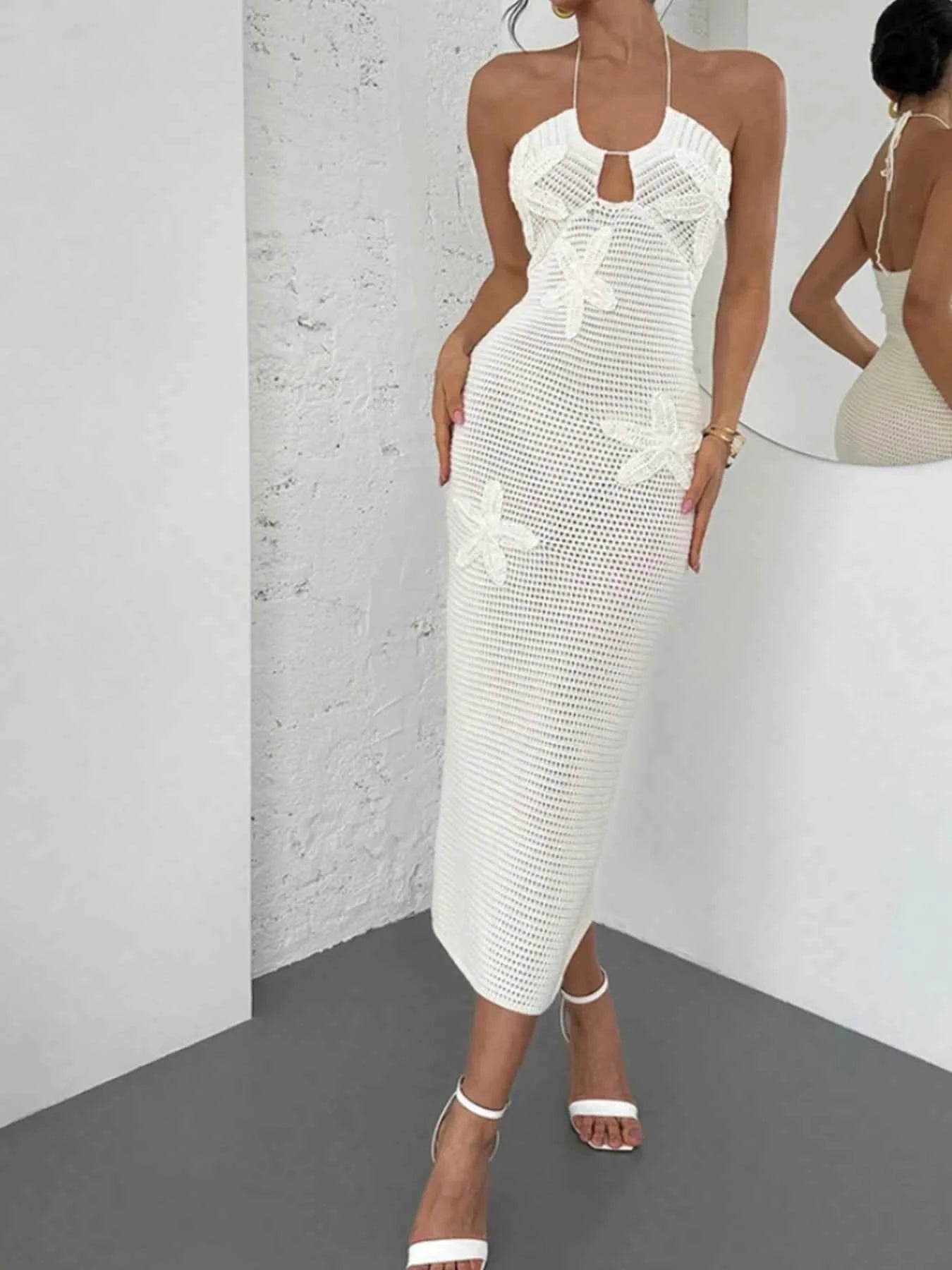 Crochet Backless Midi Knit Dress.