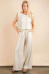 Solid Woven Top & Pants Set - Versatile Chic Outfit - EBYNN