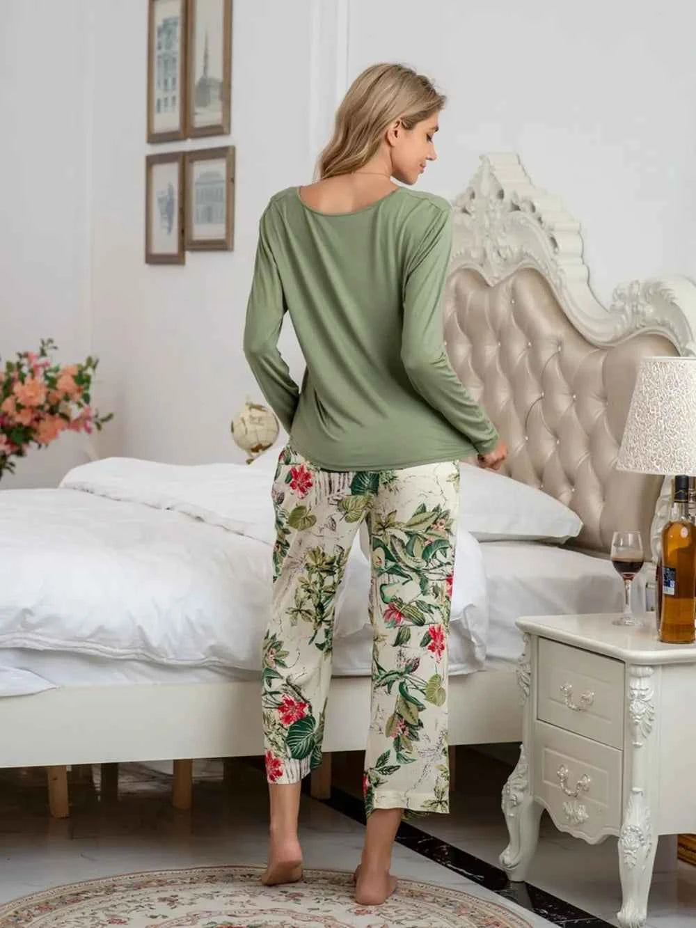 Round Neck Top & Printed Pants Lounge Set.