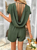 V-Neck Casual Short Sleeve Romper with Pockets.