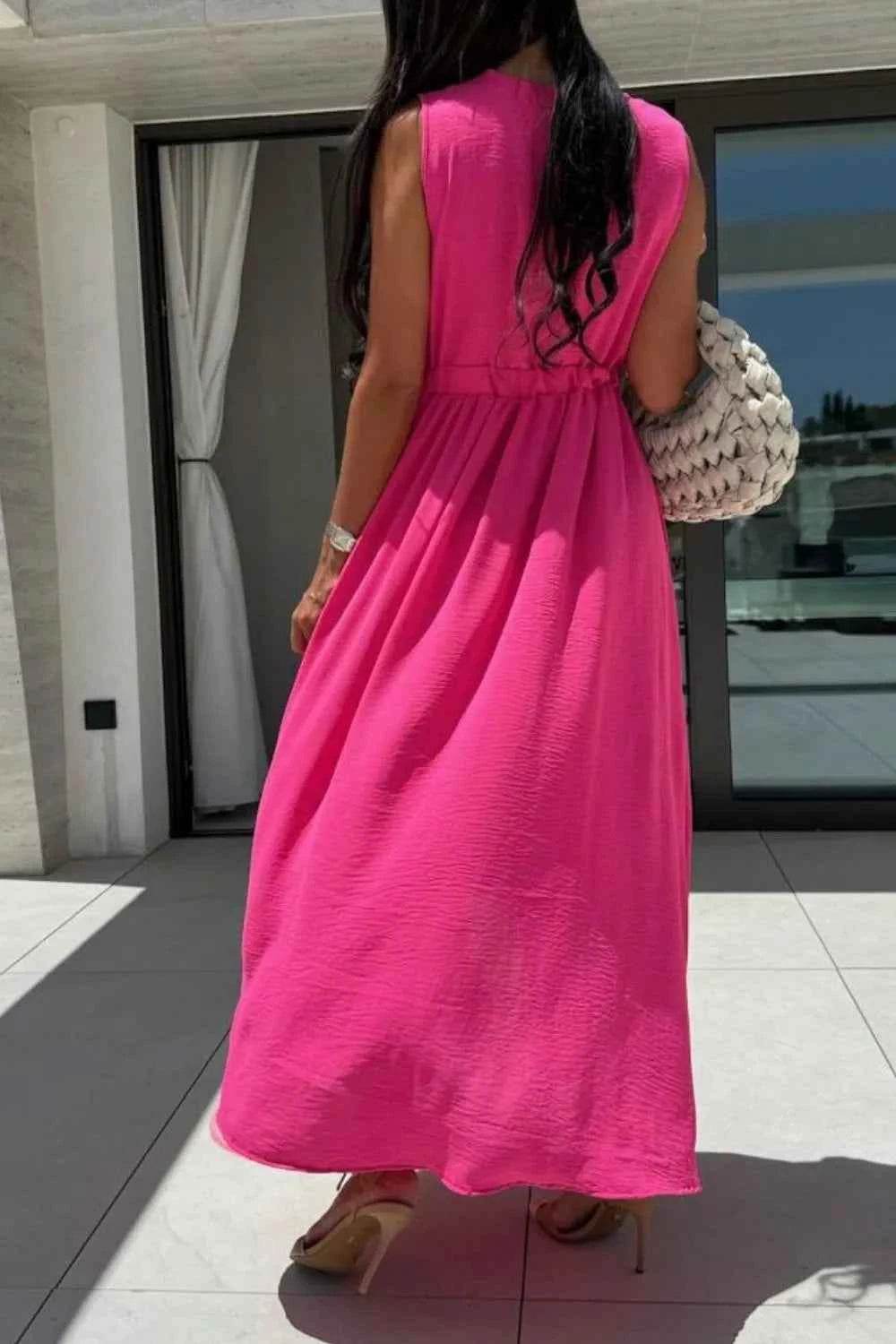 Surplice Sleeveless Maxi Dress with Slit.