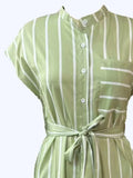 Striped Tie Waist Short Sleeve Dress.