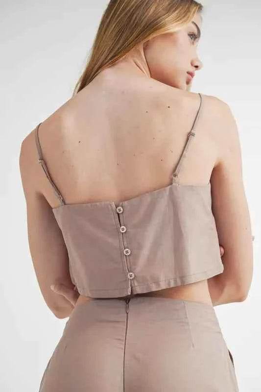 Linen Mix Crop Cami and Wide Leg Pants Set - EBYNN