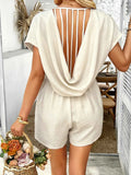 V-Neck Casual Short Sleeve Romper with Pockets.