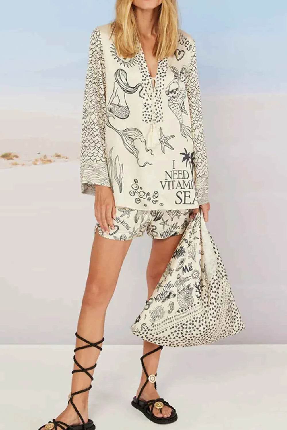 Nautical Print Two-Piece Top and Shorts Set - EBYNN