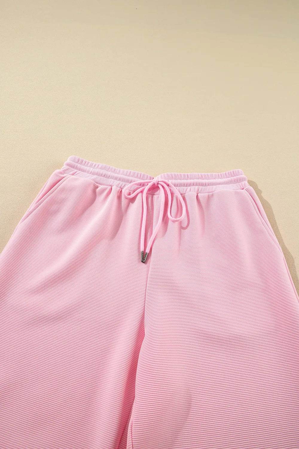 Textured Ruffled Sleeve Zipped Top & Wide Leg Pants Set - EBYNN