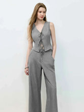 Tie Front Vest and Wide Leg Pants Set.
