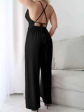 Crisscross Back V-Neck Wide Leg Jumpsuit.