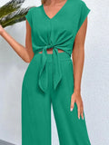 Tie Front Top & Wide Leg Pants Set.
