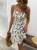 Smocked Printed Ruffled Hem Cami Dress.