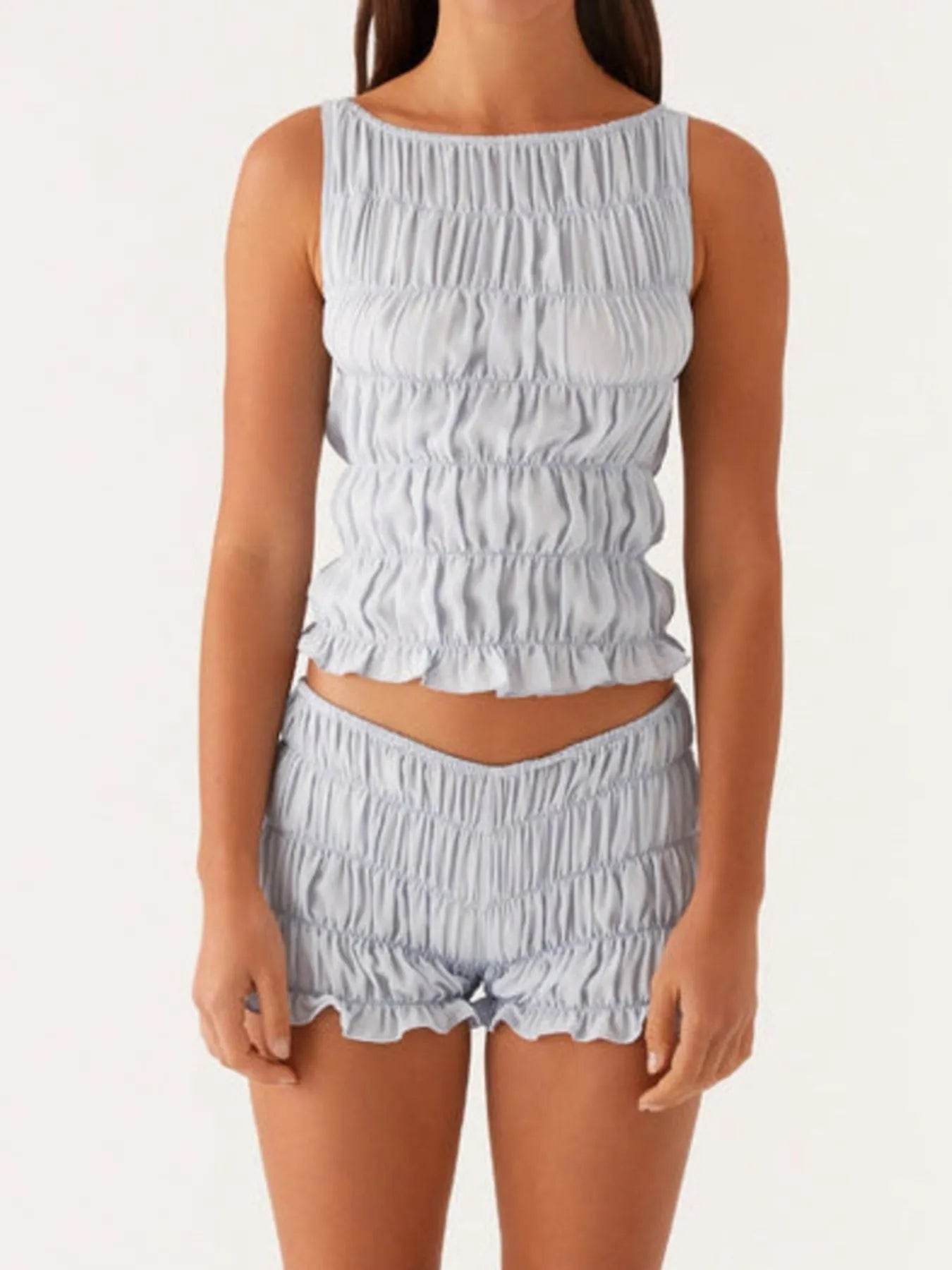 Ruched Texture Tank and Shorts Two-Piece Set - EBYNN