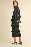 MABLE Long Sleeve Tiered Ruffle Knit Midi Dress.