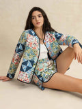 Printed Button Up Long Sleeve Outerwear and Shorts Set - EBYNN