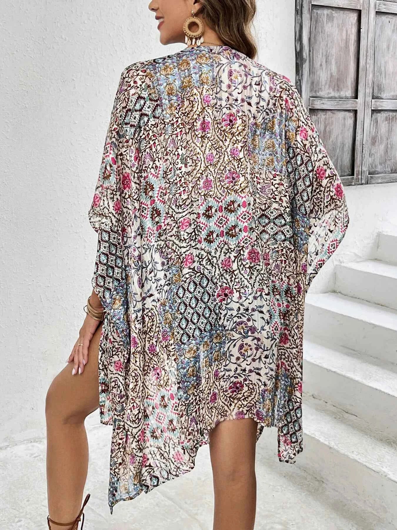 Floral Print Open Front Cover Up.