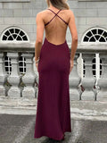 Backless Slit Scoop Neck Maxi Cami Dress.
