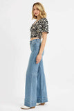 RISEN Plus Size High Rise Wide Flare Patch Pocket Jeans.