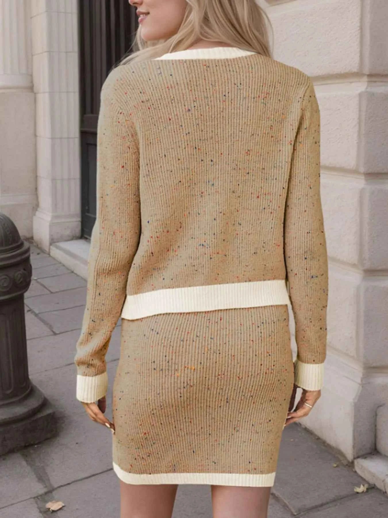 Contrast Trim Ribbed Sweater Set.