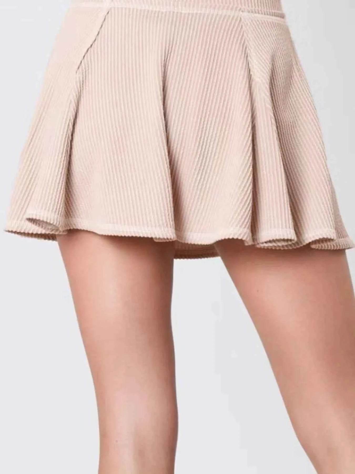 Ribbed Knit Balloon Sleeve Top and Skirt Set - EBYNN