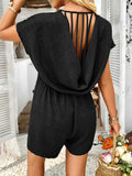 V-Neck Casual Short Sleeve Romper with Pockets.