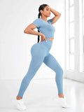 Round Neck Short Sleeve Top and Leggings Active Set.