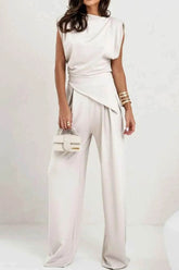 Stylish Round Neck Top and Pants Set - EBYNN