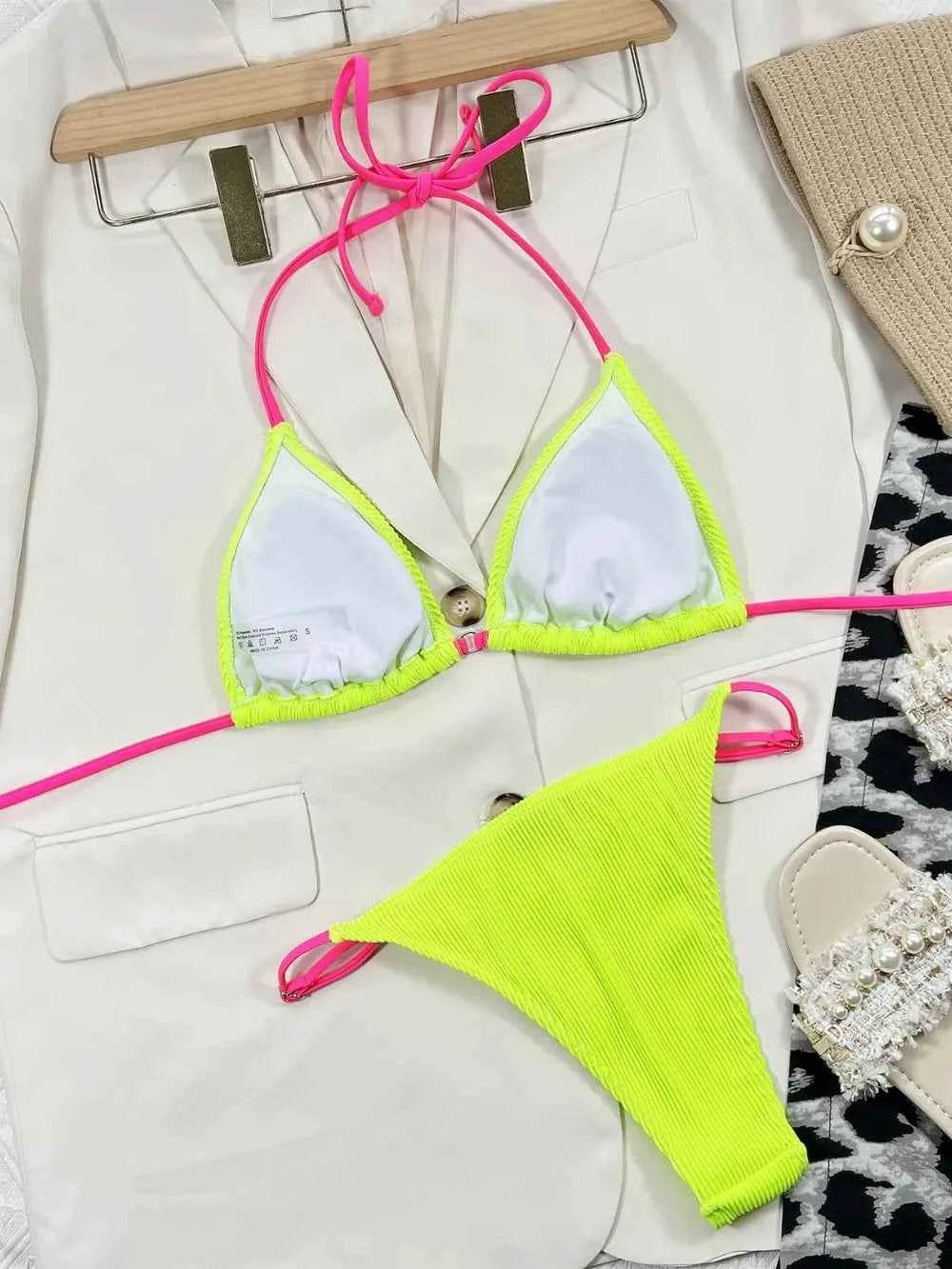 Ribbed Tie Back High Cut Bikini Set.