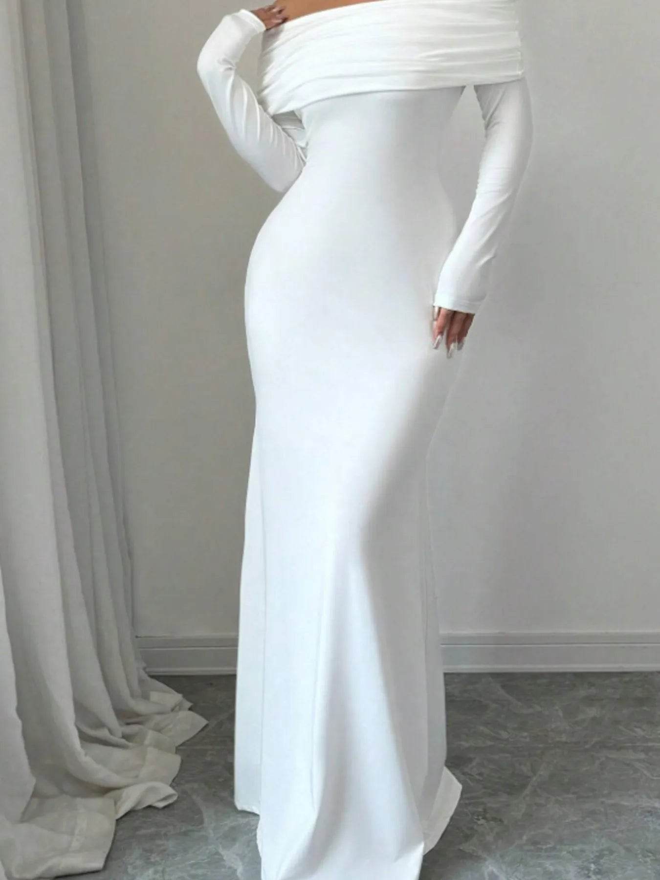 Off-Shoulder Long Sleeve Bodycon Maxi Dress.