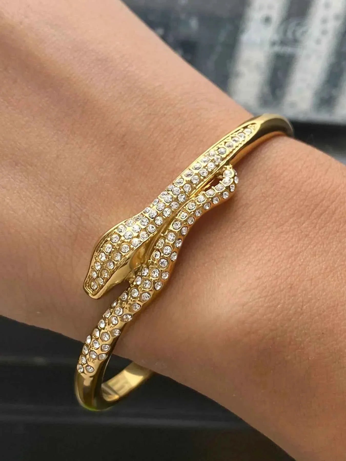 18K Gold-Plated Snake Design Rhinestone Bracelet.
