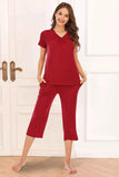 V-Neck Short Sleeve Lounge Set with Pants.