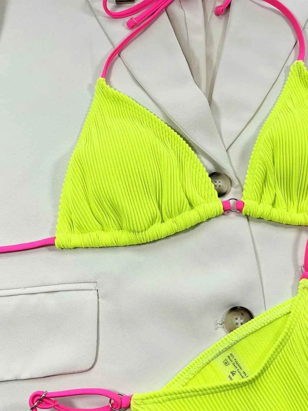 Ribbed Tie Back High Cut Bikini Set.