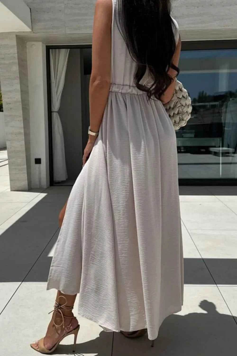 Surplice Sleeveless Maxi Dress with Slit.
