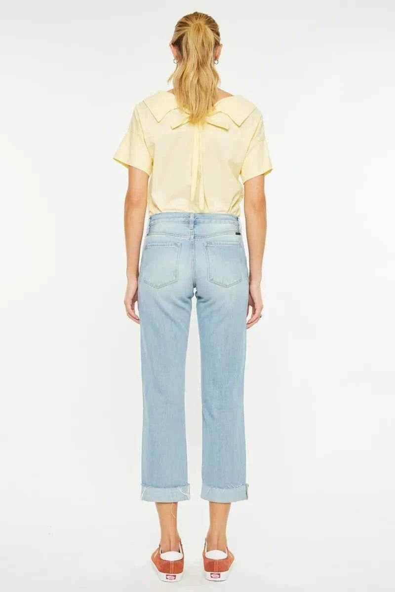 Kancan Mid Rise Distressed Boyfriend Jeans.