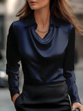 Plus Size Collared Neck Long Sleeve Blouse.