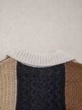 Multicolour Color Block Cable Knit Sleeve Buttons Collared Sweater.