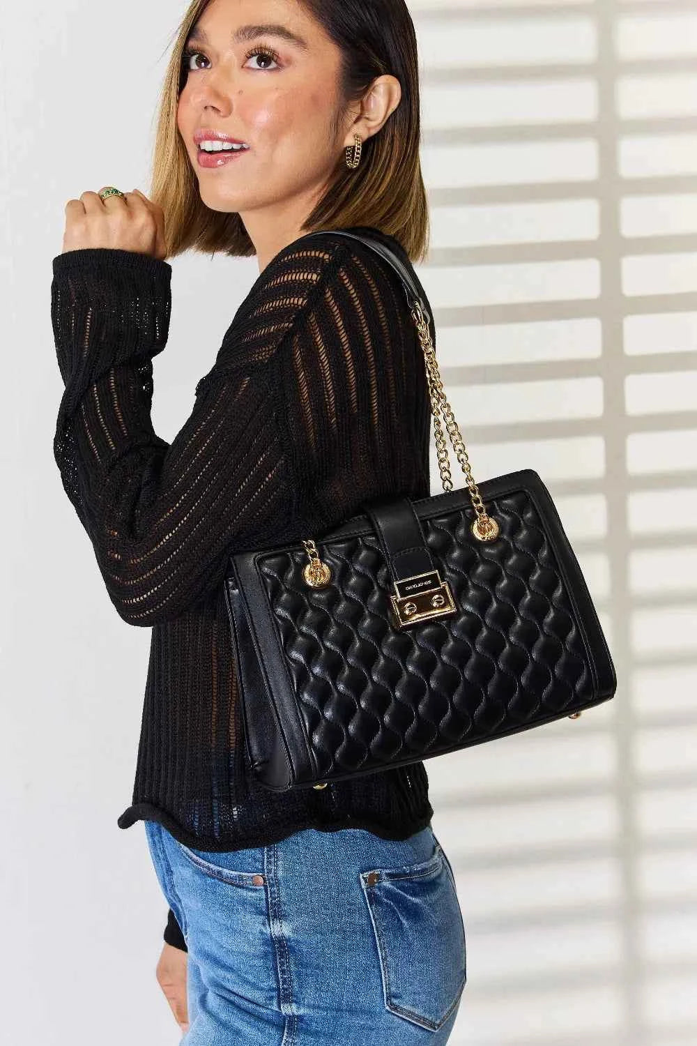David Jones Quilted PU Leather Handbag.