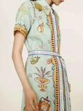 Printed Short Sleeve Maxi Shirt Dress with Belt.