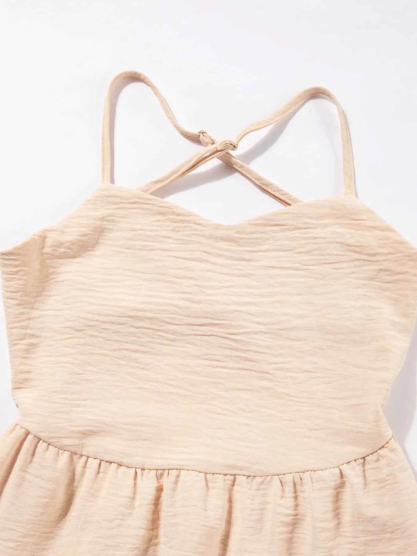 Crossover Backless Bodice Tiered Maxi Dress.