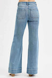 RISEN Plus Size High Rise Wide Flare Patch Pocket Jeans.