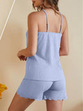Lace Trimmed Lounge Set: Comfortable Ribbed Cami and Shorts Combination - EBYNN