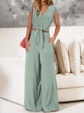 Tie Front Top & Wide Leg Pants Set.