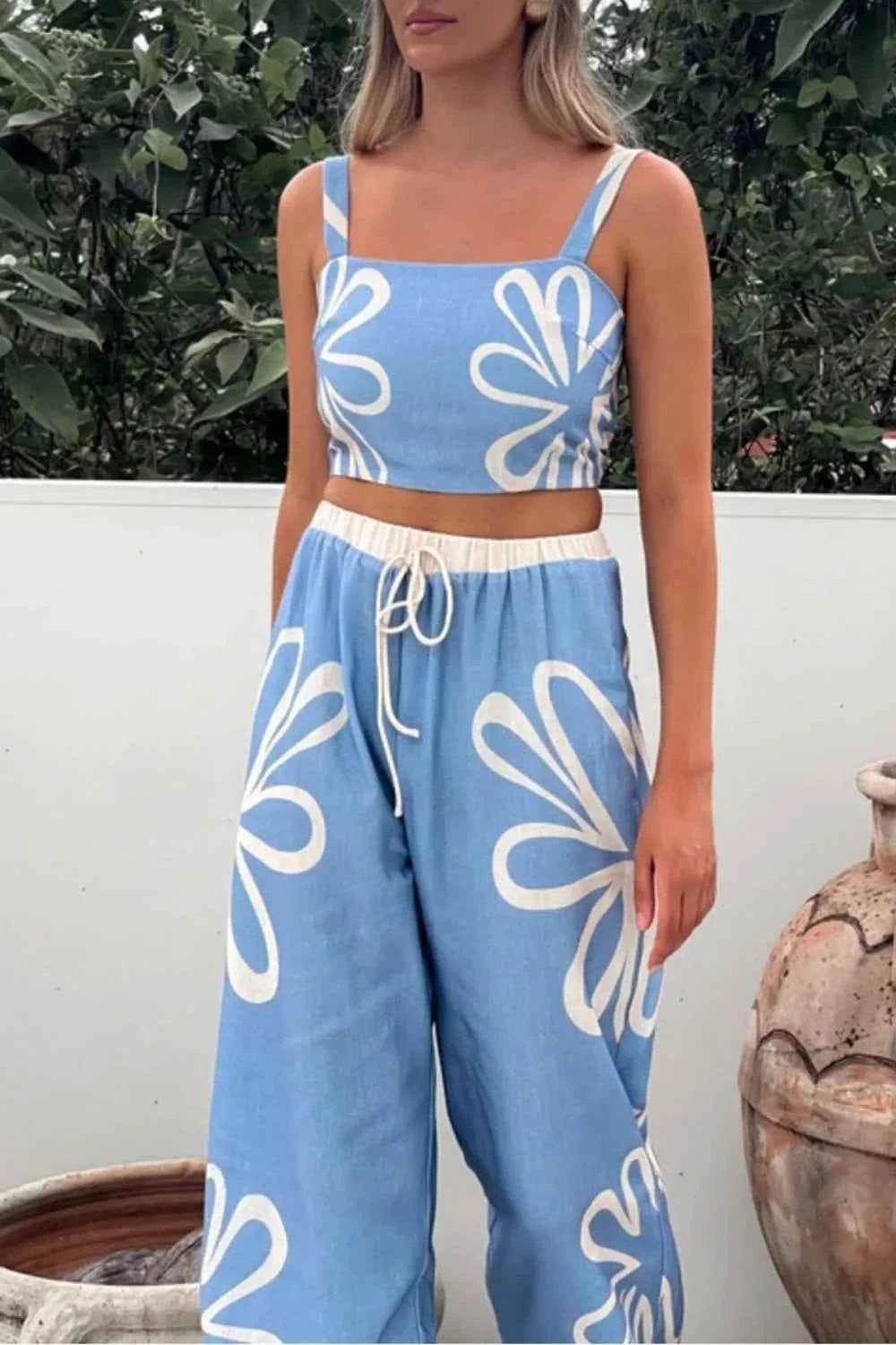 Smocked Square Neck Cami and Pants Set - EBYNN