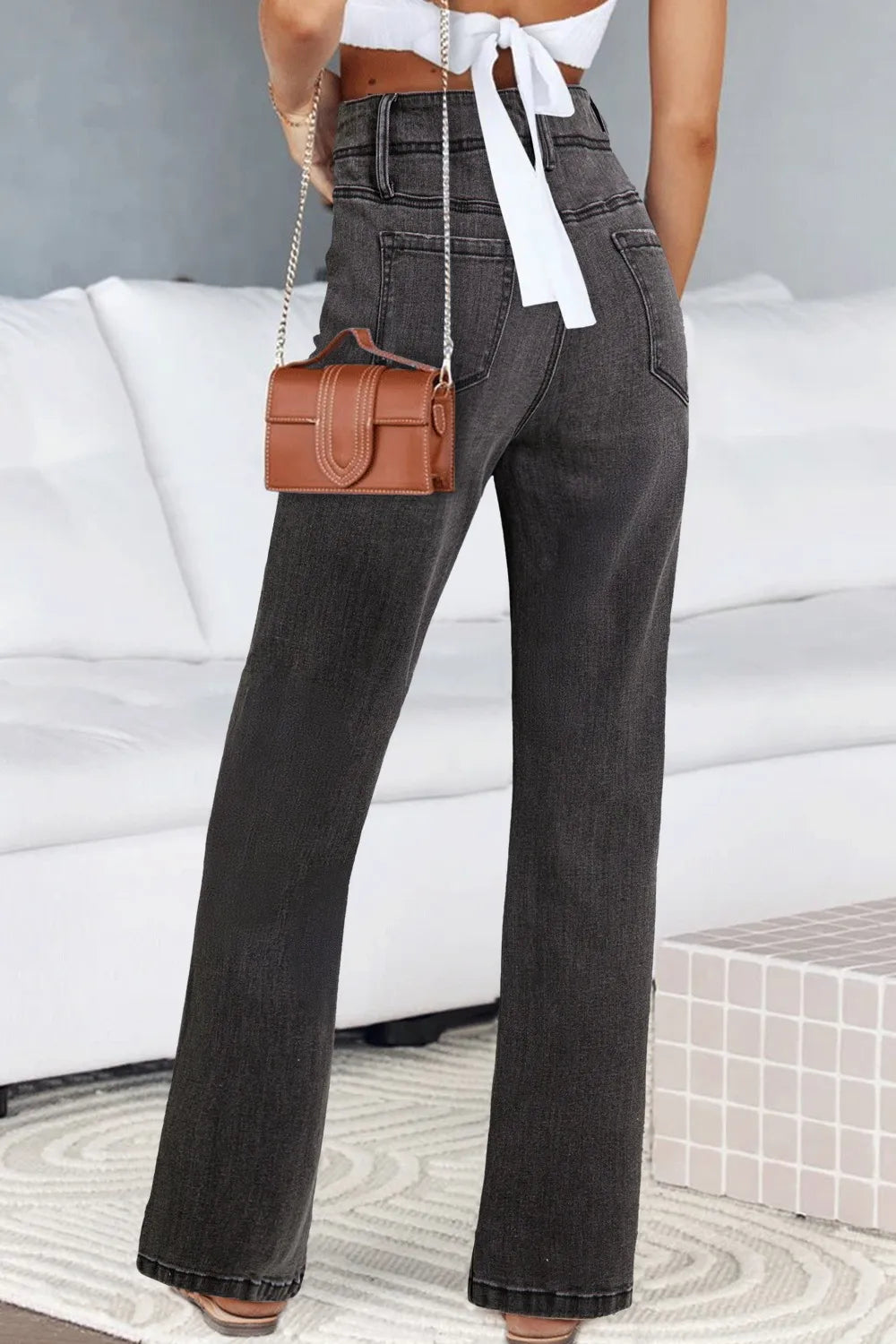 High-Waisted Wide-Leg Vintage Wash Jeans.