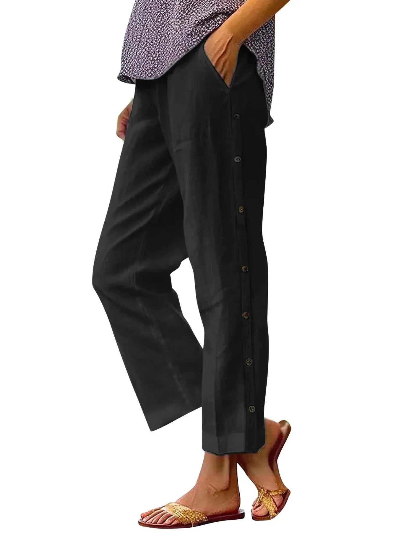 Casual Plus Size Wide Leg Button Decor Pants.