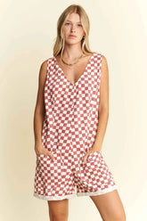 Jade By Jane Plus Size Back Tie Sleeveless Plaid Romper.
