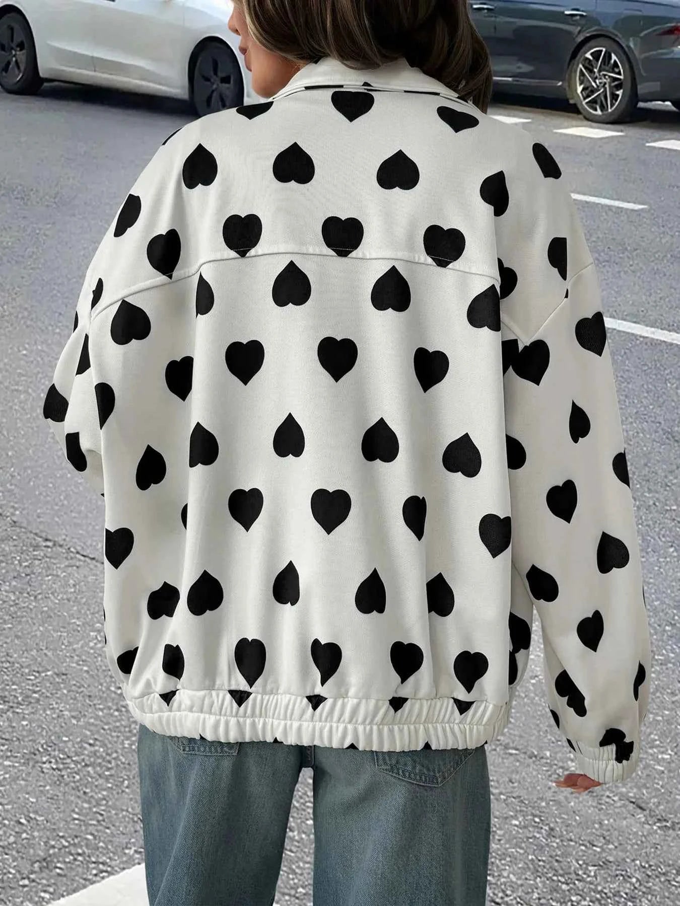 Heart Print Zip Up Jacket.