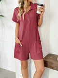 Button Detail Collared Neck Short Sleeve Romper.