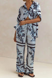 Printed Button Up Shirt and Pants Set - EBYNN